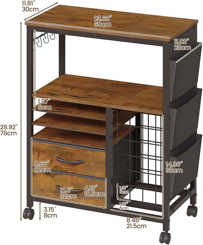 Craft Organizer and Storage Cart Compatible with Cricut Machine Stand Rolling Craft Cabinet Table with Drawers Shelf Vinyl Roll Holders Accessories Holder Tool Hooks for Craft Workstation Room-Brown