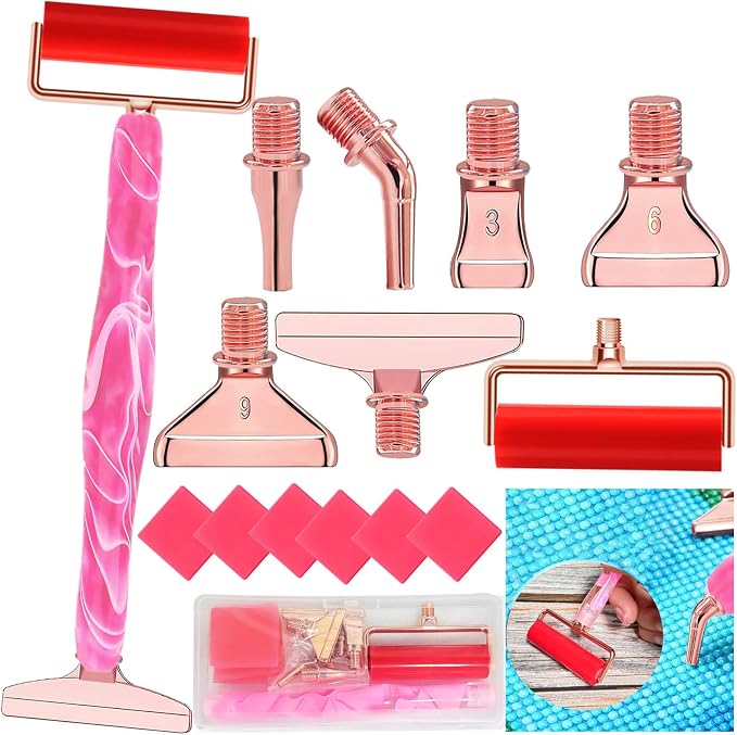 Diamond Art Pens Tools Diamond Painting Accessories Kits with Screw Metal Tip Roller Diamond Painting Pen Drill Bead Dot Pens for Art Craft Nail (Pink Pen Rose Gold 6)