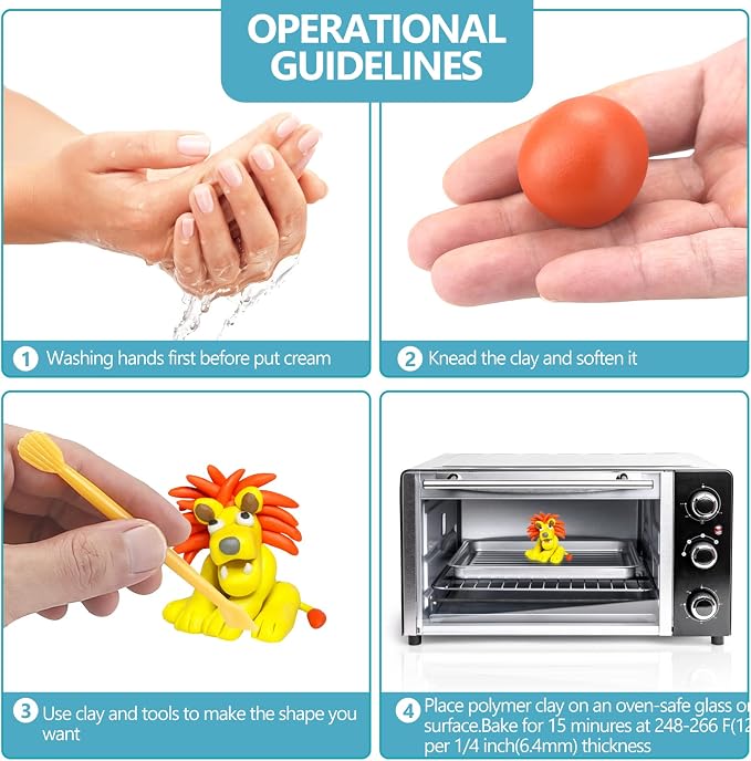 CiaraQ 50-Color Polymer Clay Oven Bake Modeling Kit | 14 sculpting tools, 2‑layer box, accessory pack, guide. Great for gifting, school, home, kids & artists.