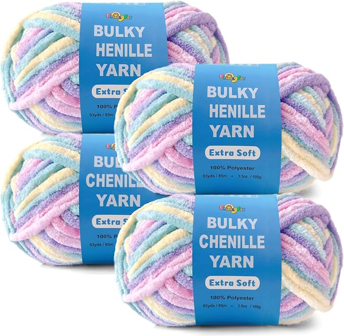 4 * 3.5Oz Soft Velvet Yarn Chenille Yarn for Crocheting and Knitting – Light Bulky (93 Yards/100g) - Microfiber Polyester - Yarn for Blanket Amigurumi Weaving Crafts (Pastel, 4 Pack)