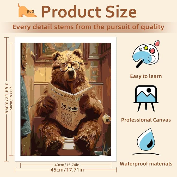 Reivworl Bear Paint by Numbers Kit for Adults Beginner 16×20 inch
