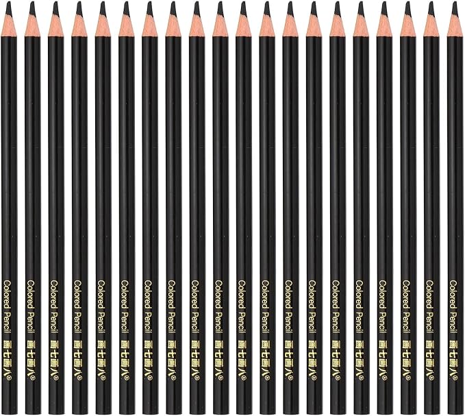 PATIKIL Black Colored Pencils Set Oil Color Pencils Wooden 20 Pcs