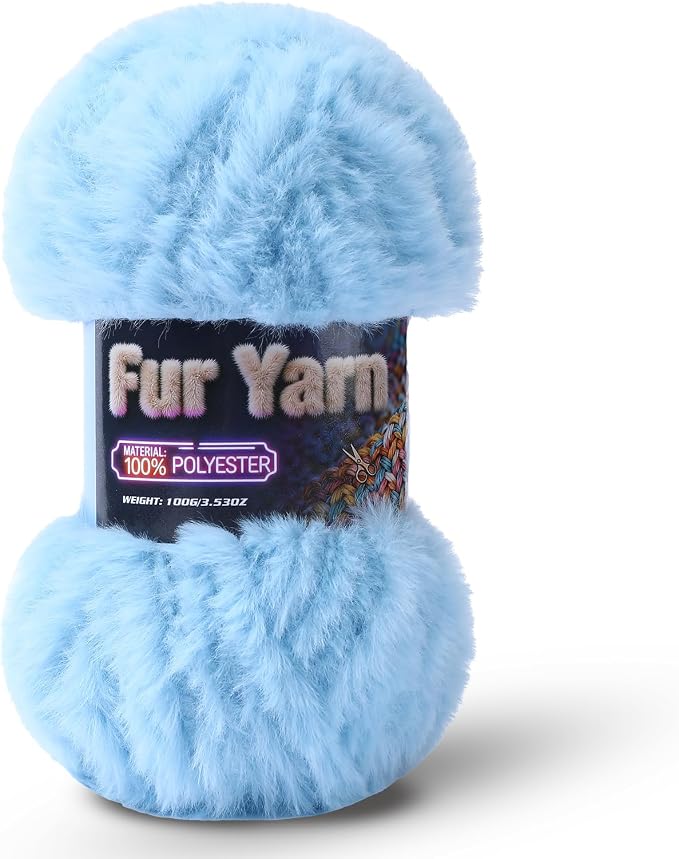 Faux Fur Yarn Soft Fluffy for Crocheting - 1 Skeins(Each 3.5oz/100g, 71yd/65m) - Chunky & Fluffy Yarn for Crochet Amigurumi, Blankets, Hand Knitting, Scarves &Crafts (1, Light Blue)