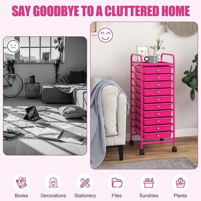 COSTWAY 10-Drawer Rolling Storage Cart, Utility Mobile Trolley