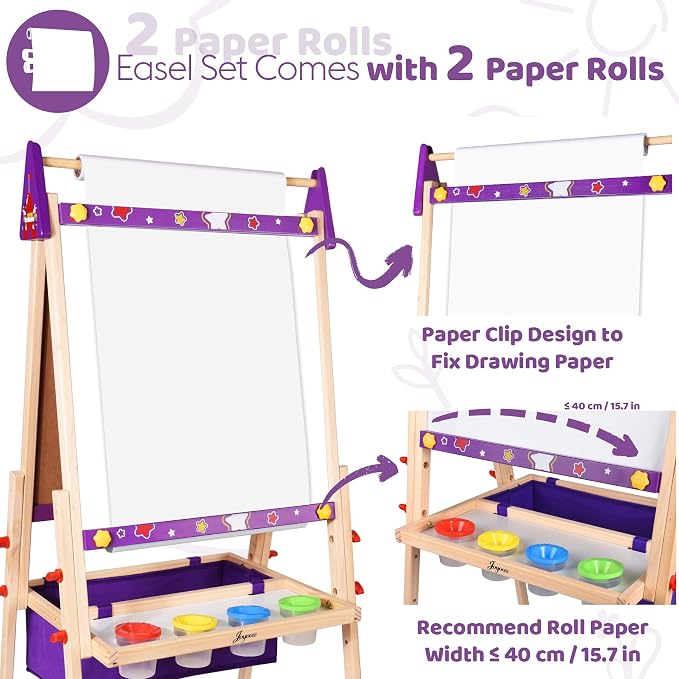 Joyooss Art Easel for Kids Easel for Toddlers,Adjustable Standing Wooden Toddler Easels Kid Whiteboard & Chalk Board Kids Dry Erase Board,Art Easel for Kid Age 2-4 4-8 9-12 Drawing Easels