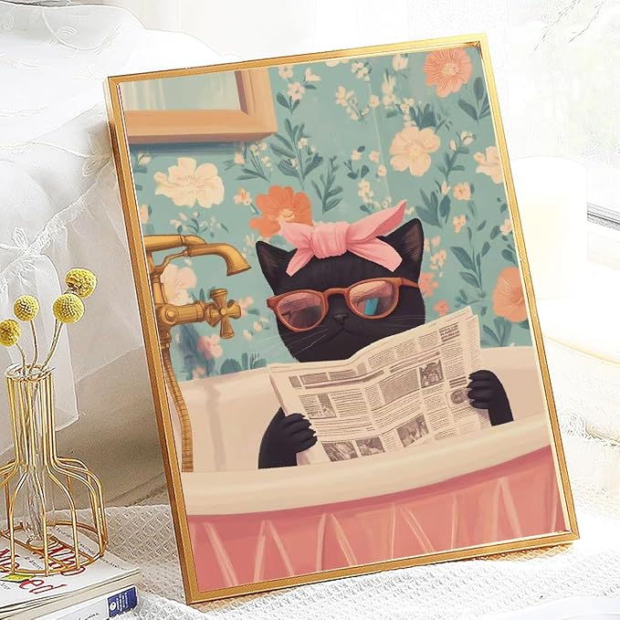 pchmcu Black Cat Paint by Number for Adults,Funny Animal in Bathroom Painting by Numbers,DIY Acrylic for Beginners Unframed,Easy Paint by Numbers Adults on Canvas for Decor 16x20inch