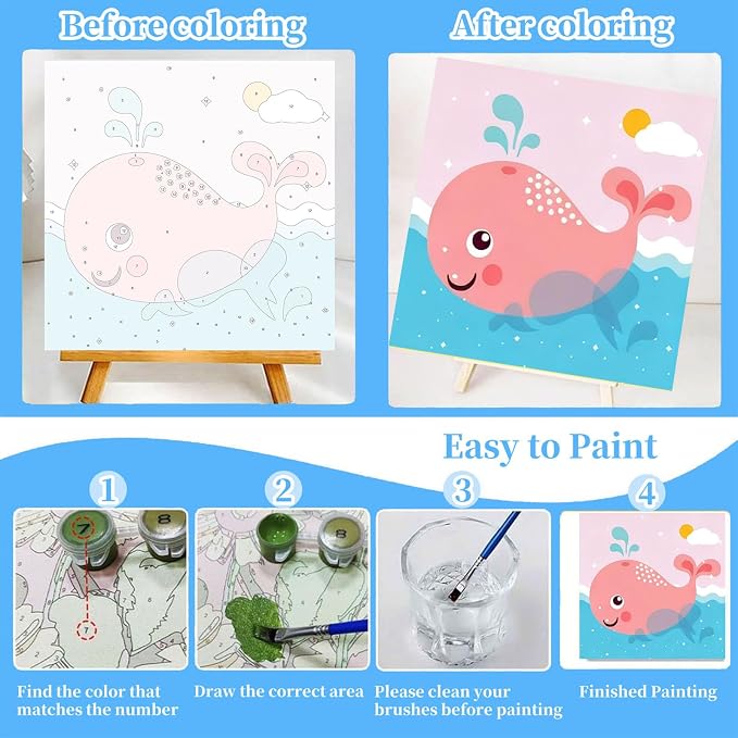 Arttoplus 4 Pack Paint by Numbers Kit for Kids with Frame Animals 8x8inch | Cute Animals Kids Paint by Numbers Ages 4-8-12 with Wooden Easel, Easy DIY Oil Painting by Number for Gift Home Wall Decor