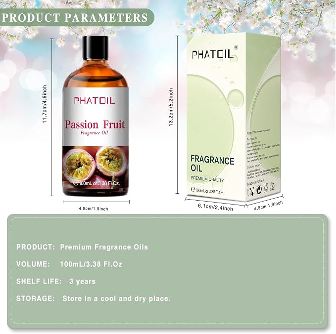 PHATOIL Passion Fruit Fragrance Oil for Diffuser Aromatherapy 3.38FL.OZ | Long Lasting Scented Oils For Humidifier, Air Freshener, DIY Soap Candle, Scent Project Making, Aroma Oil for Home Freshening