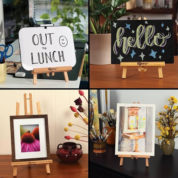 Stein Design Natural Beechwood Display Easel - Elm Finish - Small 7-1/2" x 11" Table Top Easel Stand for Painting, Adjustable A-Frame Construction, Ideal for Wedding Signage and Painting Parties