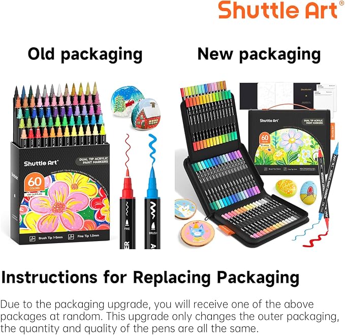 Shuttle Art 60 Colors Brush & Fine Tip Acrylic Paint Markers