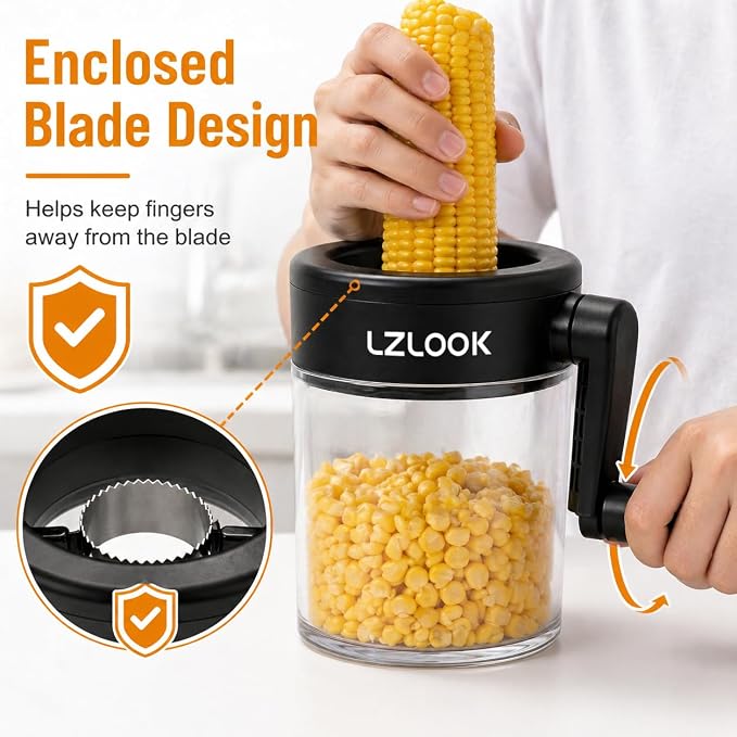 Corn Peeler for Corn on the Cob, Corn Stripper Tool with Rotating Handle, Corn Sheller to Cut Corn Safely and Quickly, Corn Kernel Cutter with Bowl