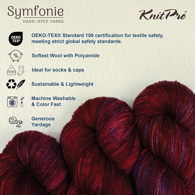 KnitPro Symfonie Fingering Weight Merino Wool Yarn 100g, Valentine