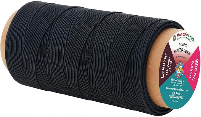Mandala Crafts 130M 0.55mm Charcoal Round Waxed Thread for Leather Sewing
