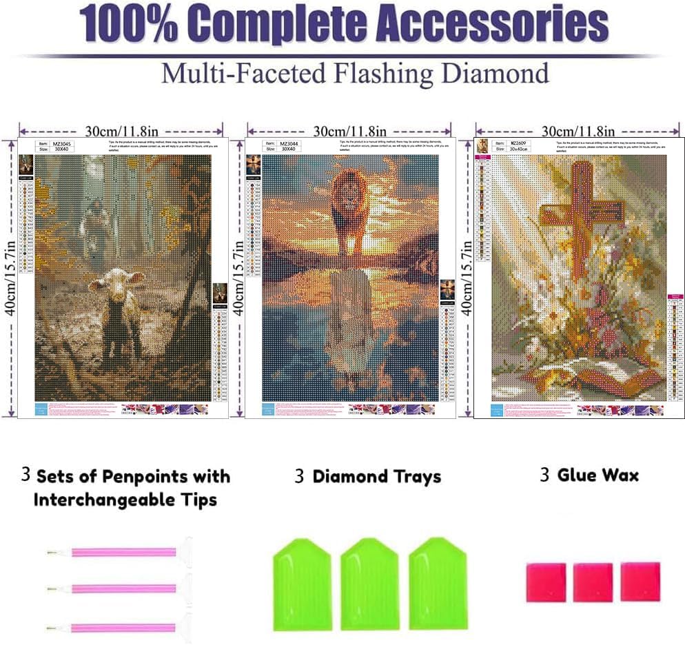 WNPOKN 3Pcs Religious Diamond Art Kits for Adults 12x16inch