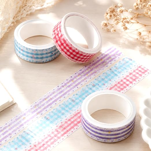 Cute Washi Tape, 3 Rolls Gingham Japanese Washi Tape PackingTape