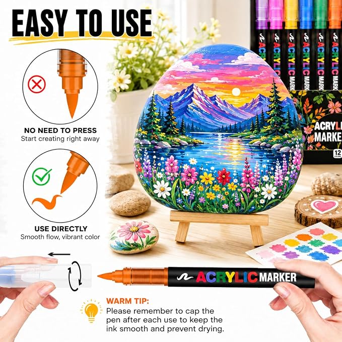 Amamao 240 Colors Soft Brush Tip Acrylic Paint Markers for Rock Painting