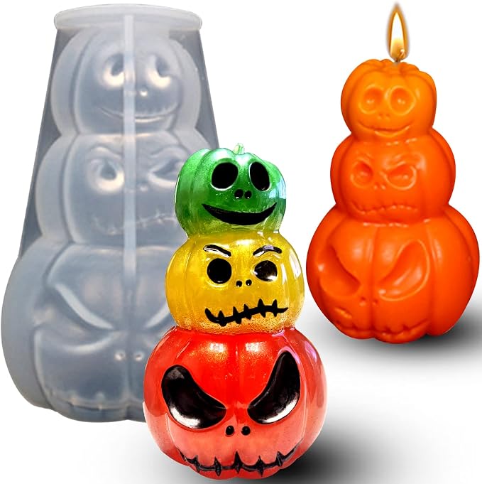 Pumpkin Candle Molds, 3-Layer Grimace Pumpkin Halloween Candle Molds | 3D Pumpkin Silicone Mold for Candle Making, Epoxy Resin Casting, Aromatherapy Wax, Soap, Crafts Gift Home Decor
