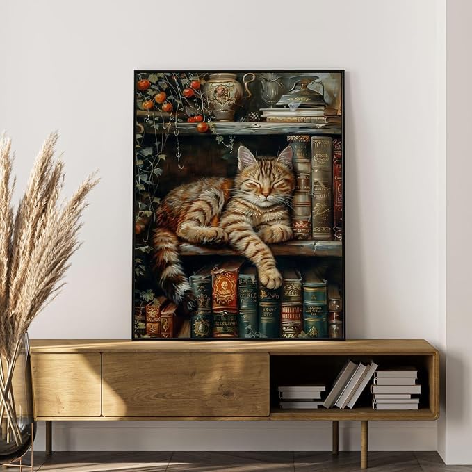Paint by Numbers Kit for Adults, Sleeping Cat & Bookshelf, 16x20 Inch
