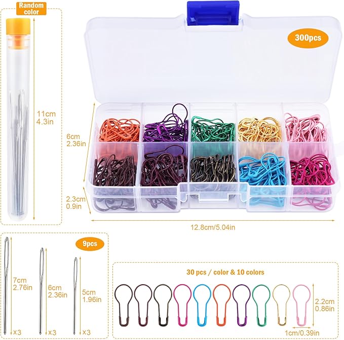 Crochet Markers, 300pcs Metal Stitch Markers for Knitting & Crocheting, Safety Pins for Fabric & Paper