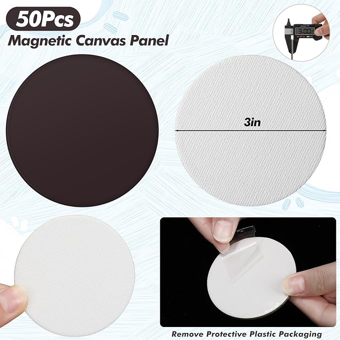 Engrowtic 50 Pcs Magnetic Painting Canvas Panels, 3 in, Round