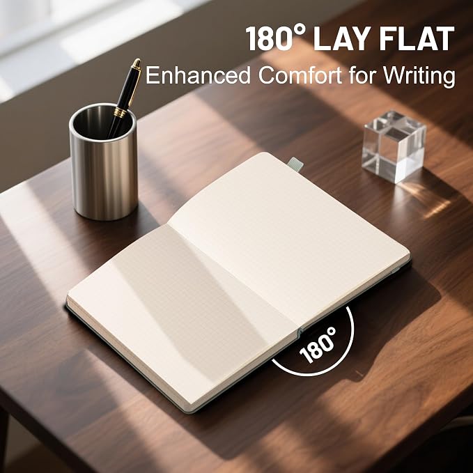 CAGIE Graph Paper Notebook- 320 Pages 100 GSM Graphing Grid Journal A5 Hardcover Leather Quad Ruled Notebooks for Engineering, Math, Work, Green