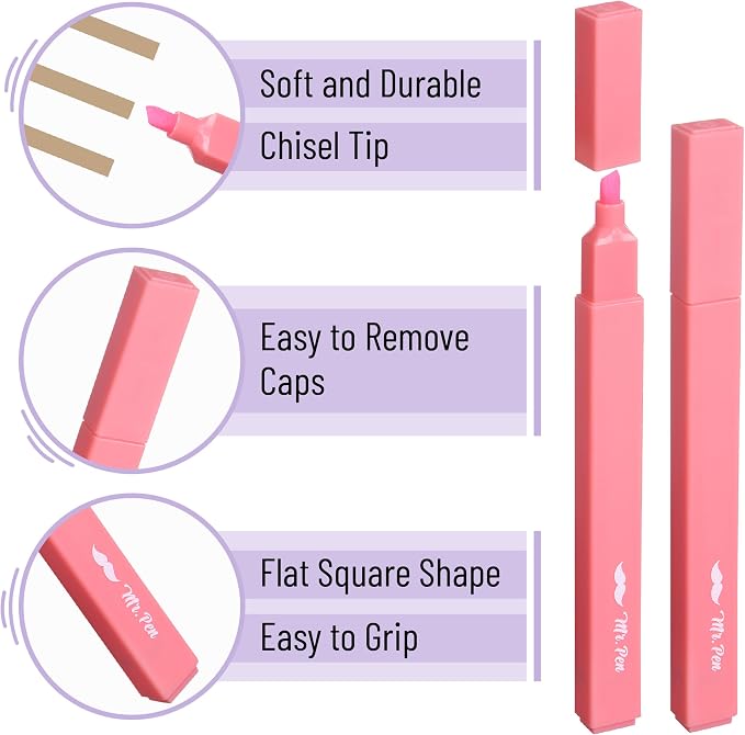 Mr. Pen- Aesthetic Highlighters No Bleed, 8 Pack, Assorted Colors | Chisel Tip, Cute Highlighters Assorted Colors for Journaling, Highlighting, Underlining, Fast Dry, Back to School Supplies