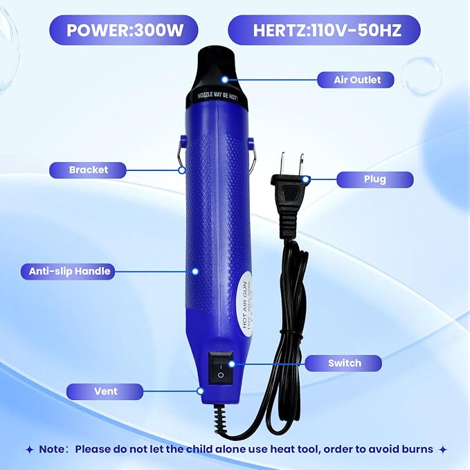 Heat Gun For Crafting, Mini Hot Air Gun For DIY Crafts,Heating Gun,Portable Heat-Gun Tool For Embossing Shrink Wrapping Drying Paint (Blue)