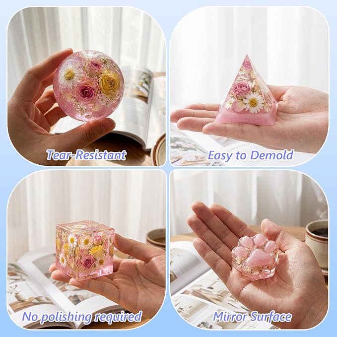 KISREL Epoxy Resin Kit 8OZ with Molds, 12 Glitter & Tools for Beginners | Complete starter kit with molds, 12 glitters & tools,Crystal clear, bubble-free ,Perfect for keychains, coasters & DIY crafts