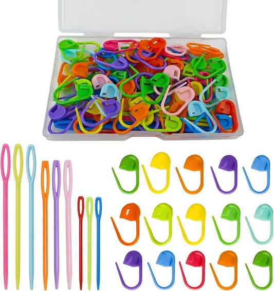 DeliaVo 100Pcs Stitch Markers for Crocheting and 9Pcs Yarn Needles Kit