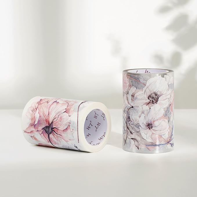 WT Frostbloom Wide PET Tape, Single Roll, Original Winter Floral Designs, Clear Transparent Adhesive Tape – Not Pre-Cut, for Junk Journals, Scrapbooks, Bujo, Planners, DIY Crafts, Art Stationery