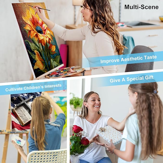 Paint by Numbers Kit for Adults, Flag Cross DIY Acrylic Canvas Painting Set | 16x20 Inch, Religious Christian Bible Number Painting Craft Kit, Home Wall Decor, Stress Relief Relaxing Hobby Gift