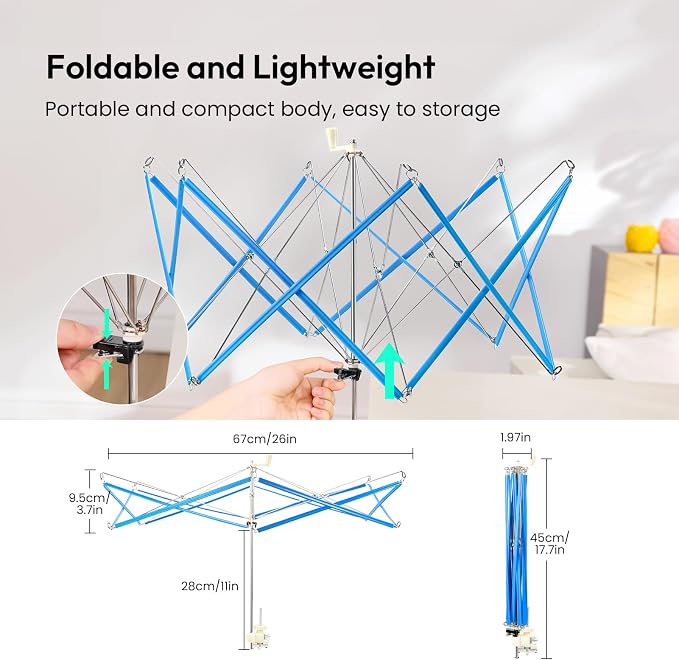 Yarn Swift, Stable Umbrella Holder for Skeins, Flexible Lightweight Design | Easy to Use, Foldable Metal Design, Height & Diameter Adjustable to Suit Space, Ideal Helper for Yarn Knitting Enthusiasts