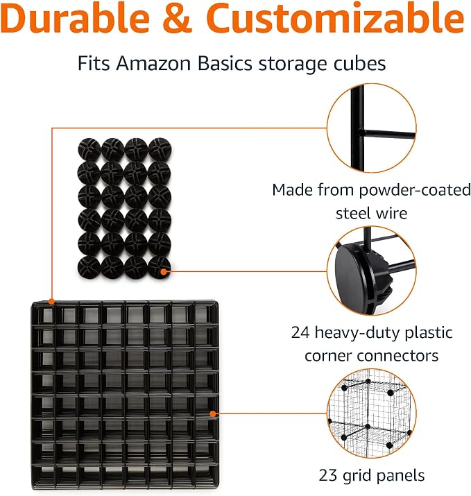 Amazon Basics 6-Cube Wire Grid Stackable Storage Organizer, Metal Shelving Unit, No-Tool Assembly, 26"W x 38"H x 12.6"D, Black
