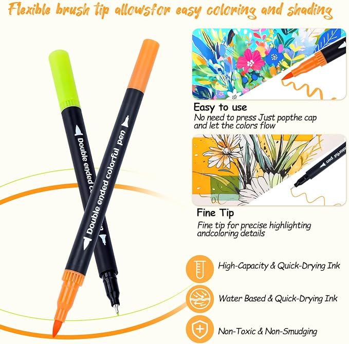 72 Colors Markers, Fine Tip and Brush Tip Coloring Markers Set for Artist Adults Colors Illustration, Dual Marker s Brush Pens Kit for Adult Coloring Book, School Supplies, Drawing Art DIY Crafts