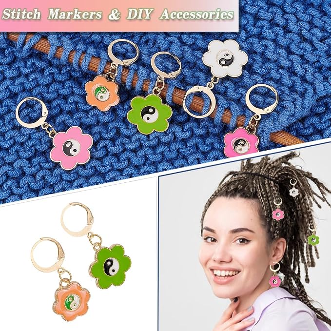 NBEADS 24 Pcs Flower Stitch Markers, Alloy Enamel Yin Yang Crochet Stitch Marker Charms Removable Locking Stitch Marker for Knitting Sewing Accessories (HJEW-PH01723-US6)