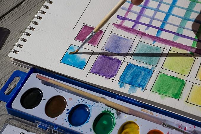 Color Swell 8 Color Bulk Watercolors with Wood Brushes, 6 Pack