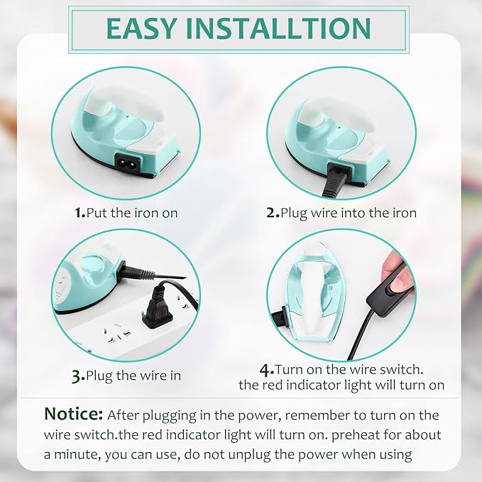 Honoson Mini Craft Iron with Charging Base Tiny,Mint Green