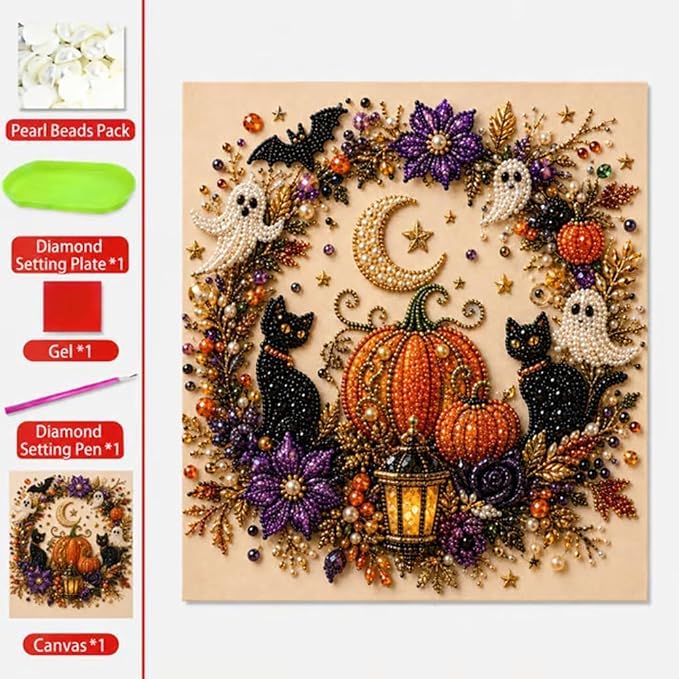 Autumn Pearl Painting Kit Cute 5D Pearl Painting Crafts for Adults，C | Pumpkin Diamond Art Kit for Beginner, Diamond DIY Kit for Thanksgiving Birthday Holiday Gift 1