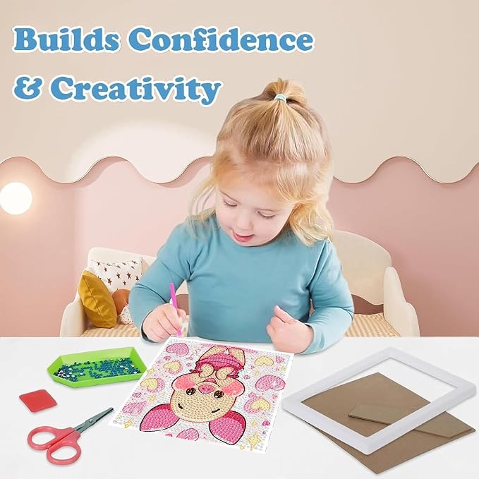 LWZAYS Diamond Painting Art Kit for Kids, Crafts for 4-8-12 Kids Gem Art | 4 Pack DIY Crafts 5D Diamond Art Kit for Kids, Full Round Drill Big Gem Art for Kid,Home Wall Decoration 6X6 inch
