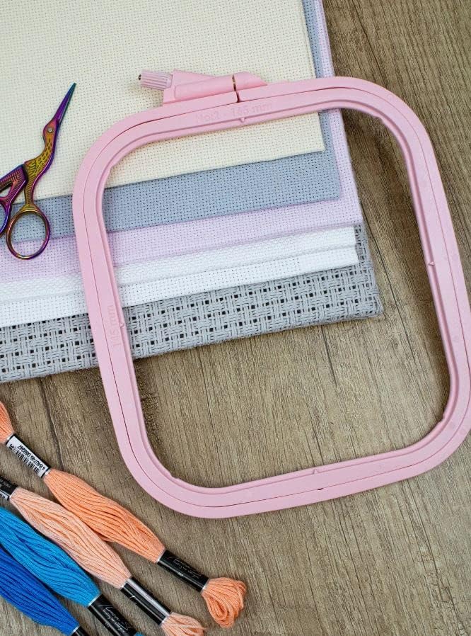Nurge Square Embroidery Hoop - Plastic Cross Stitch Frame for Needlepoint & Embroidery - Adjustable Craft Hoop - Pink - No:2 (Small)