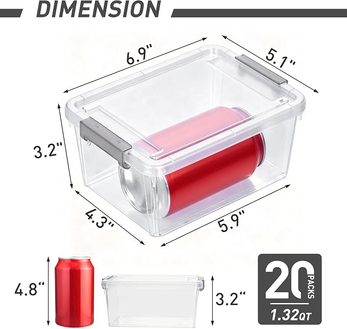 Citylife 20Packs 1.3Qt Small Storage Bins with Lids,Stackable Clear