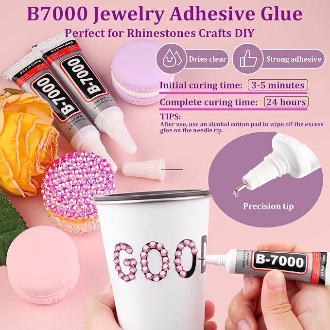25000Pcs Resin Rhinestones for Crafting, Dark Pink 2-6mm Mixed Sizes Non Hotfix Flatback Gems with 1Pcs Glue, Bedazzling Crystal for DIY Craft Clothing Mugs Tumblers Shoes Fabric Decor Nail Art