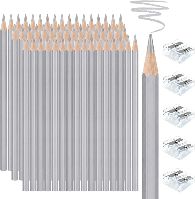 50 PCS Silver Colored Pencils, Pre-sharpened Professional Wooden Art Pencils Set for Artists Painting | Premium Drawing Sketching Supplies