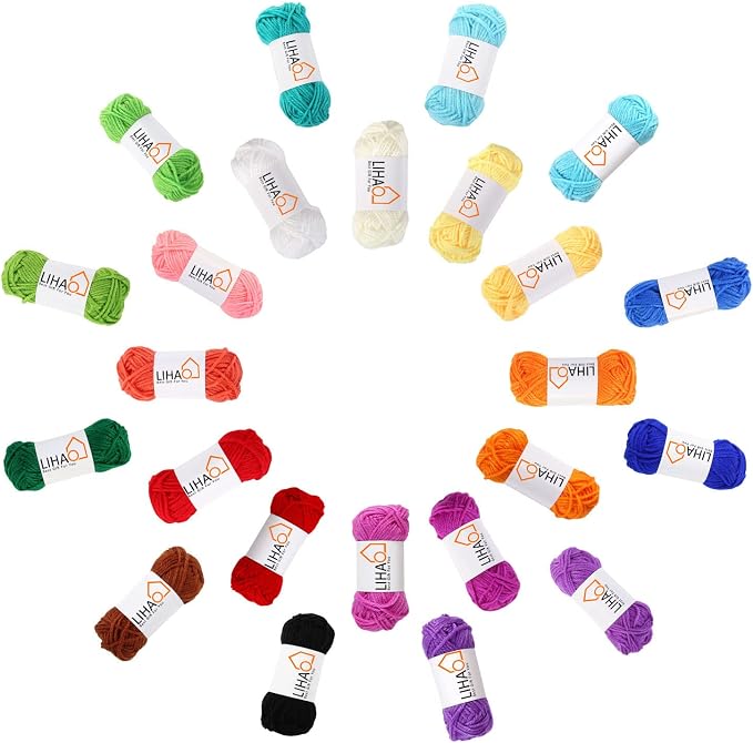 LIHAO 24 Acrylic Yarn Skeins for Knitting Mini Yarn Assorted Colors | 100% Acrylic, 24 Assorted Colors, 15g Mini Skeins, Crochet Crafts, DIY Projects