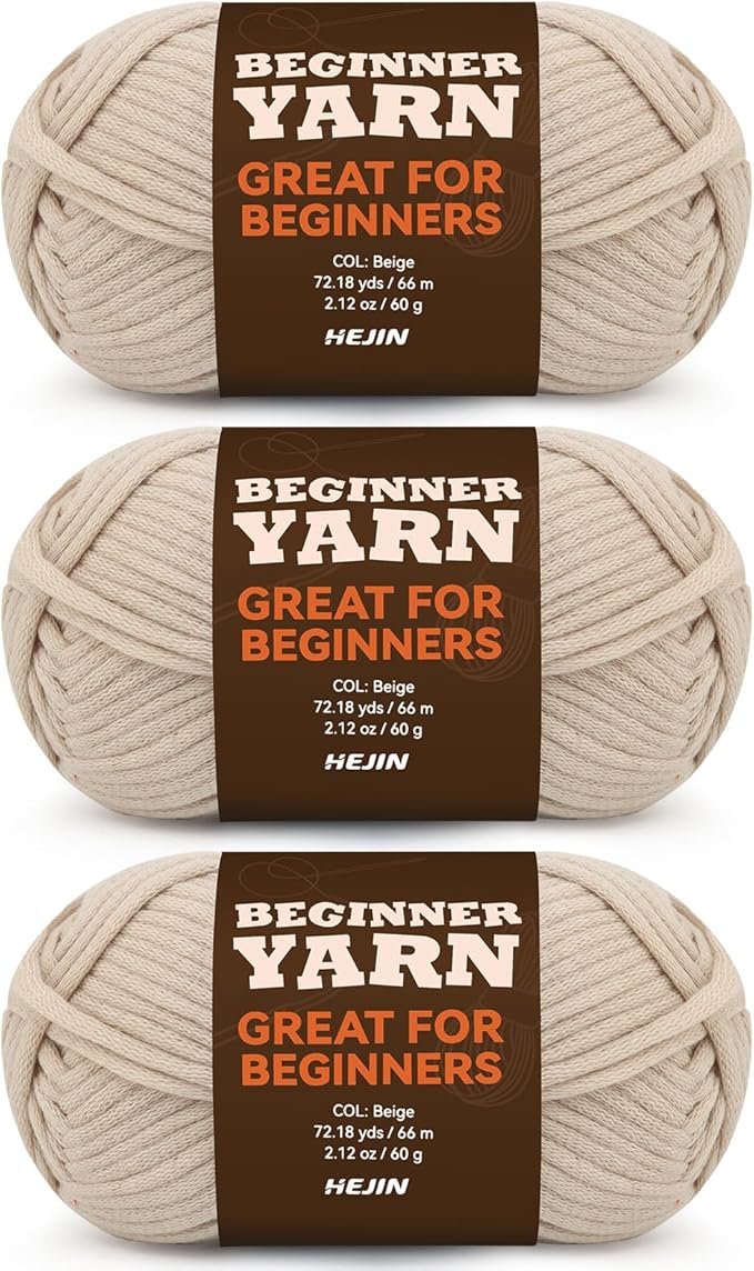 3x60g Beige Yarn for Crocheting and Knitting;3x66m (72yds) Cotton Yarn for Beginners with Easy-to-See Stitches;Worsted-Weight Medium #4;Cotton-Nylon Blend Yarn for Beginners Crochet Kit Making