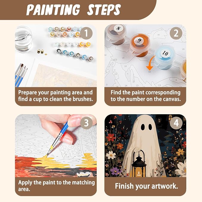 XTCIXAL 3 Pack Paint by Numbers Kit for Adults, Halloween, 8x12 Inch | Paint by Number for Adults Beginner, Framed Canvas, Included Easel and Gifts Box, Fun and Relaxing, Home Wall Decor