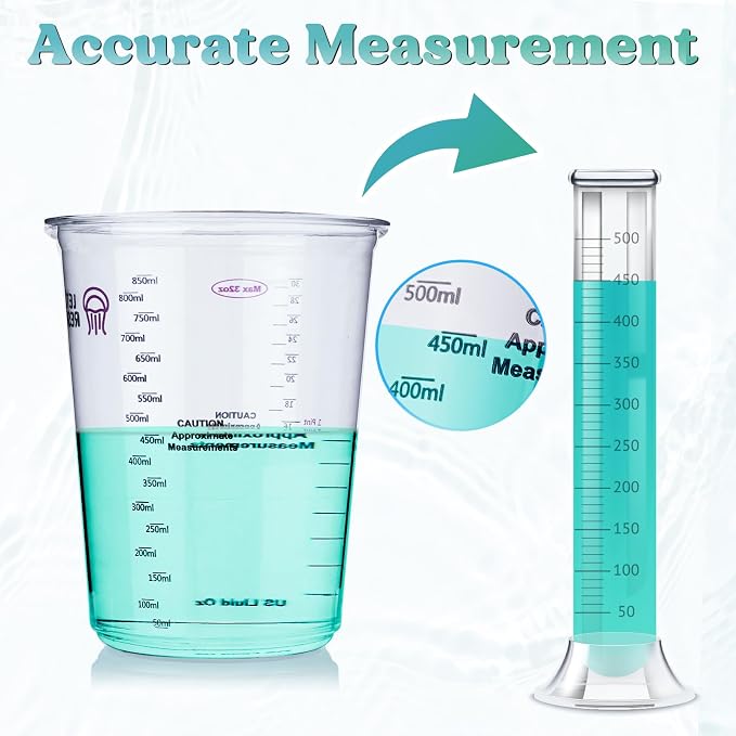LET'S RESIN 32 oz Resin Mixing Cups, 45-Piece Kit with Gloves | Sturdy 1000 ml Disposable Cups Feature Two Measurement Scales and Include Protective Gloves for Resin and Paint Mixing