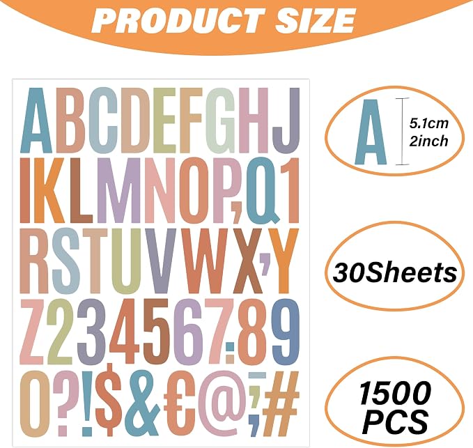 Letter Stickers 30 Sheets 1500 PCS Large 2 Inch Alphabet Stickers, Morandi