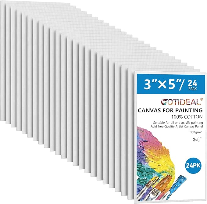 GOTIDEAL Canvases for Painting, 3x5 inch of 24 Pack, 100% Cotton | Professional Primed White Blank Flat Canvas Panels, Artist Canvas Boards for Acrylics Painting, Oil Watercolor Tempera
