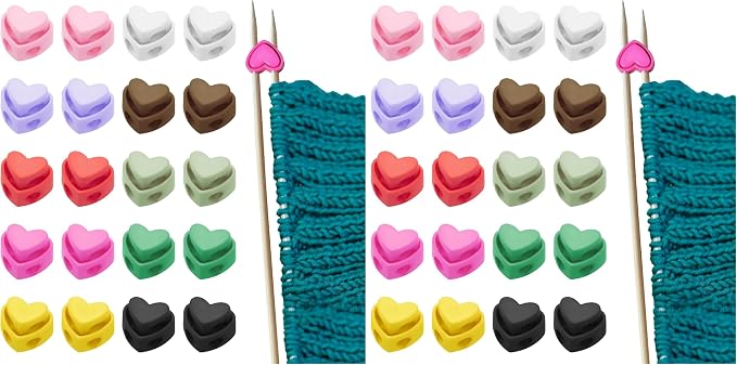 Ravlzors Knitting Needle Stoppers - 20PCS Heart Cord Locks Point Protectors (Pack of 2)